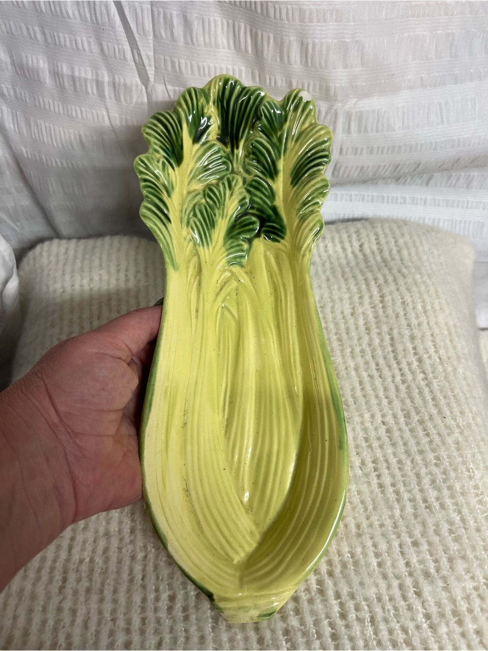 Vintage Green and Yellow Ceramic Celery Dish - Home Accents
